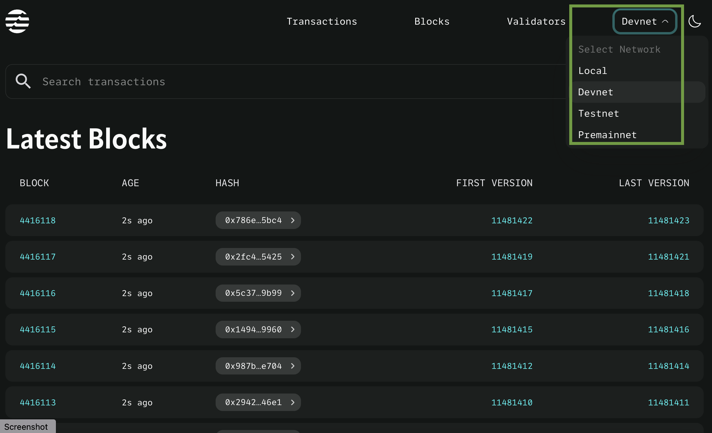 Select Network in Aptos Explorer